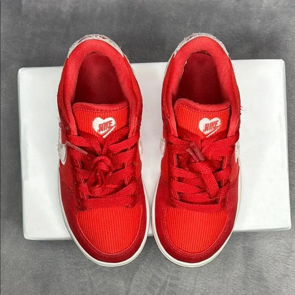 Nike Dunk Low Valentine’s Day Kids Red Sneakers Size 11C Heart Swoosh